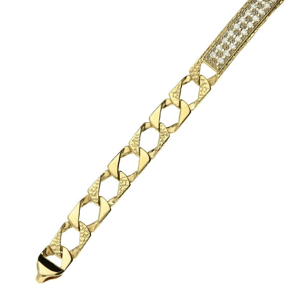 Men's 9ct Yellow Gold Cubic Zirconia Curb Bracelet - 7.5''