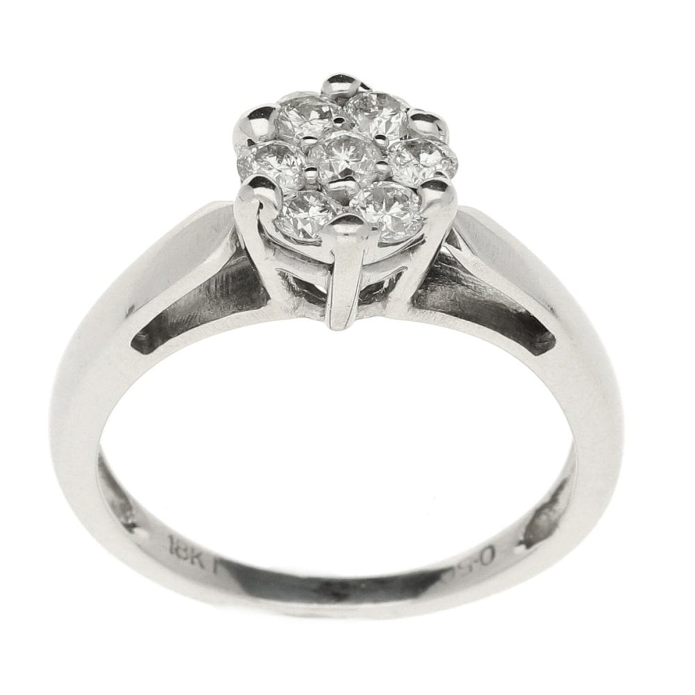 Ladies 18ct White Gold Diamond Cluster Ring - Size M - 0.50ct