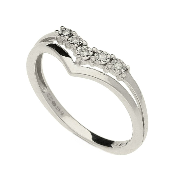 Ladies 9ct White Gold Diamond Wishbone Ring - Size K