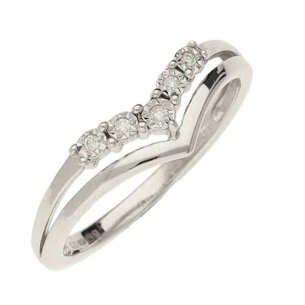 Ladies 9ct White Gold Diamond Wishbone Ring - Size K