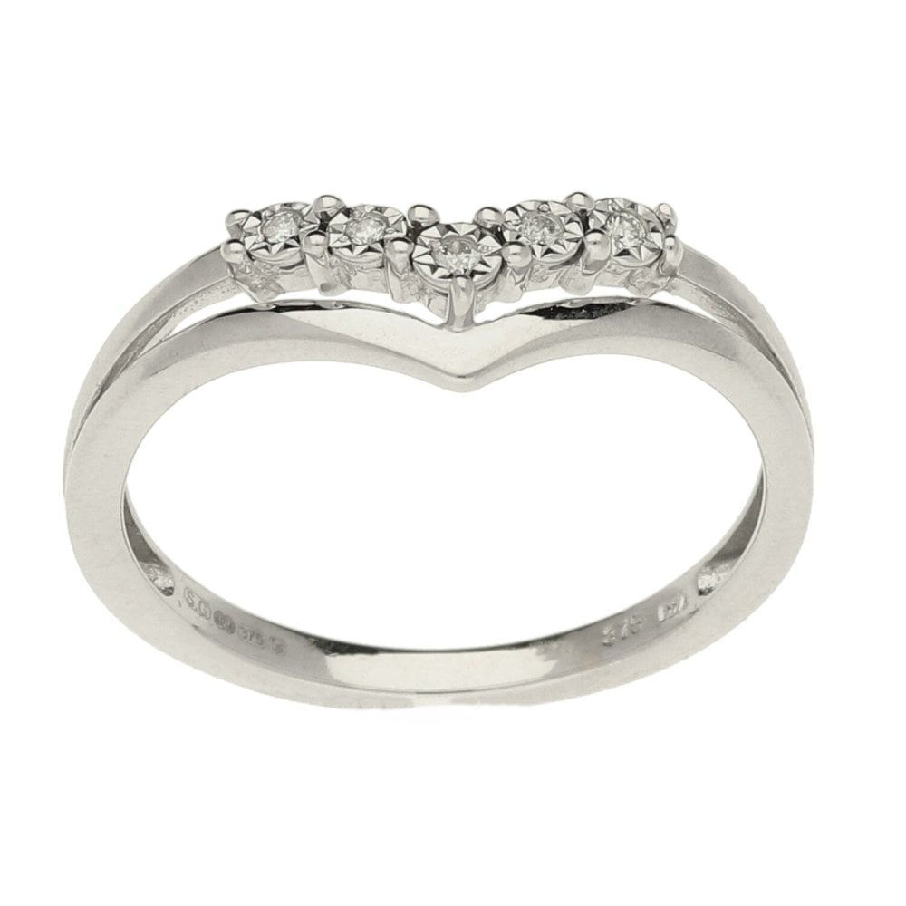 Ladies 9ct White Gold Diamond Wishbone Ring - Size K