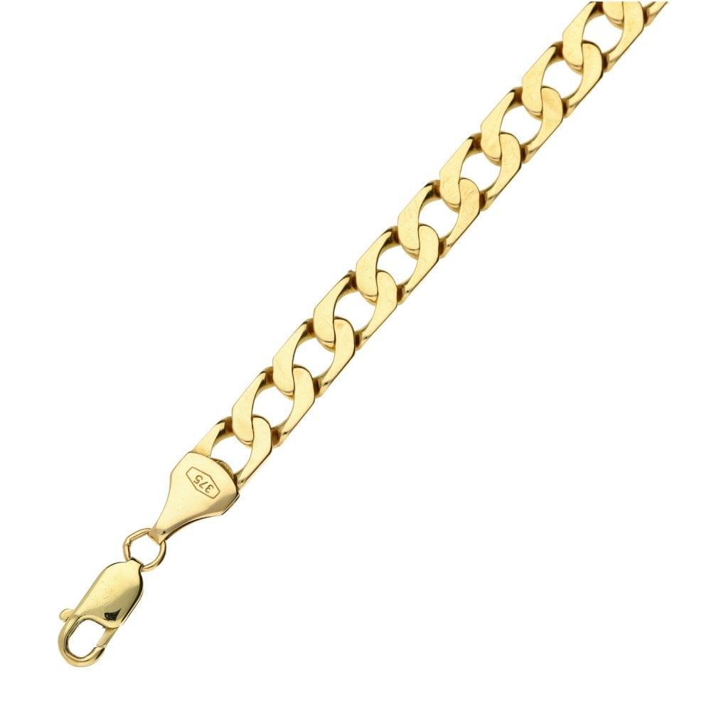 Men's 9ct Yellow Gold Curb Bracelet - 9'' - 15.8g