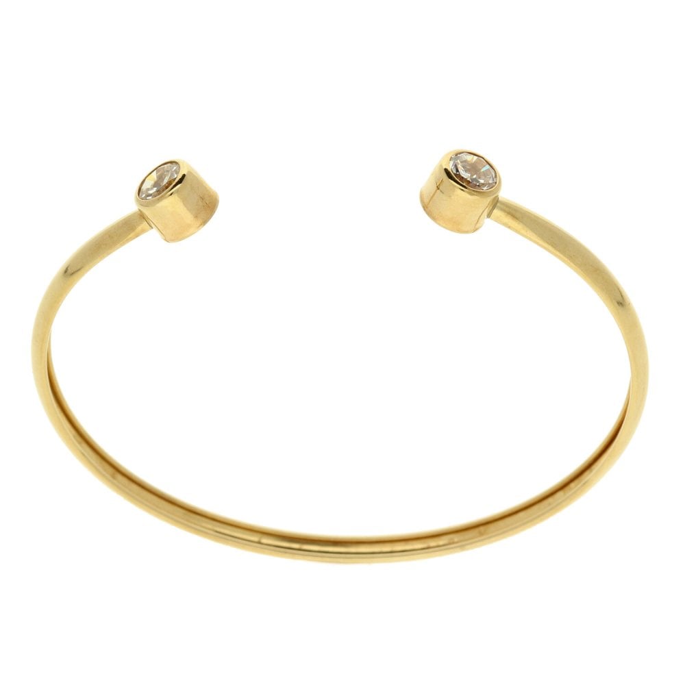 Childs 9ct Yellow Gold Stone Set Torque Bangle - 2.0g