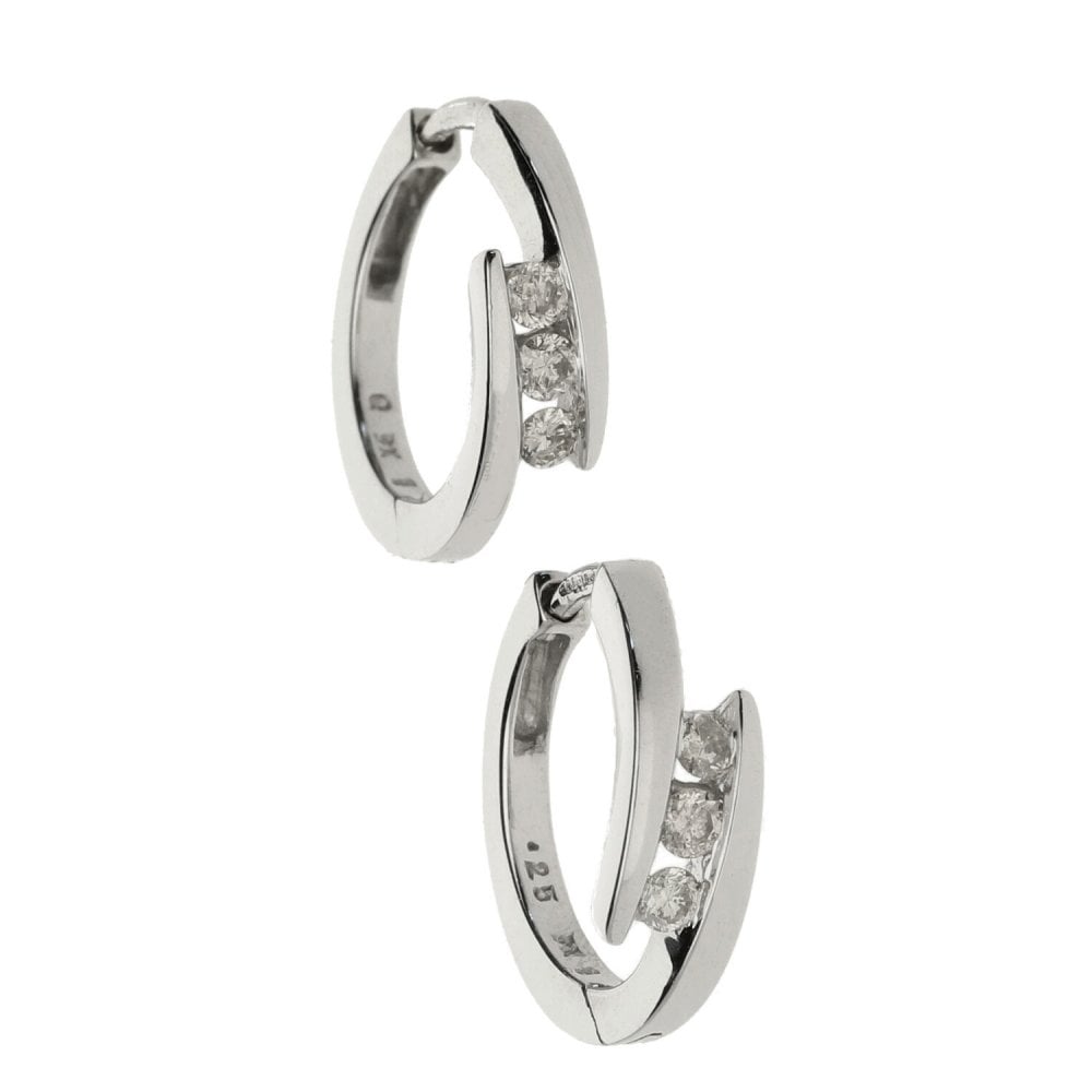 Ladies 9ct White Gold Diamond Hoop Earrings