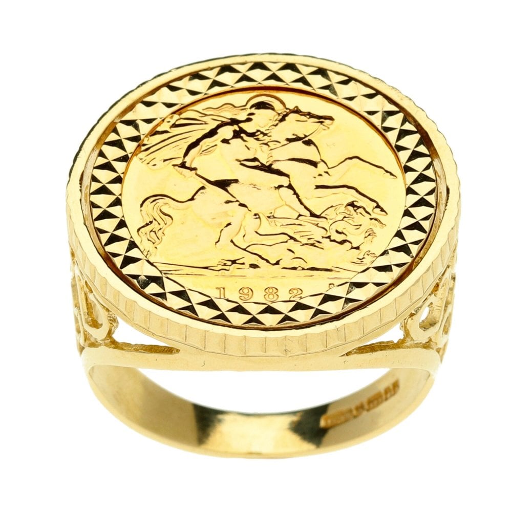 Gents 9ct Yellow Gold Half Sovereign Mounted Ring - 1982