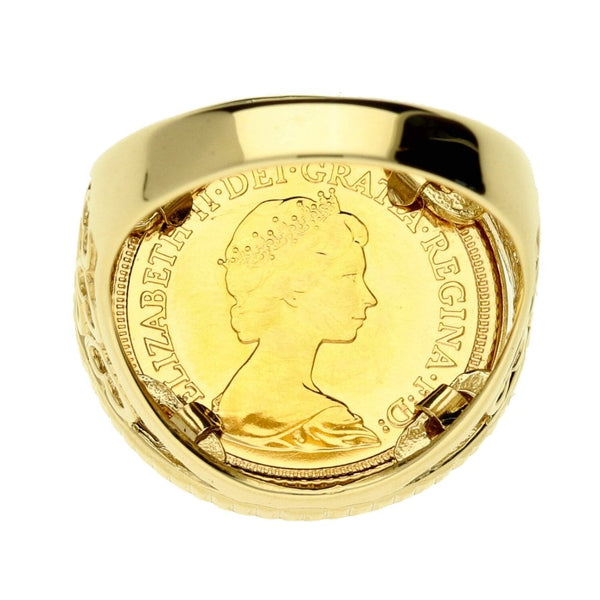 Gents 9ct Yellow Gold Half Sovereign Mounted Ring - 1982