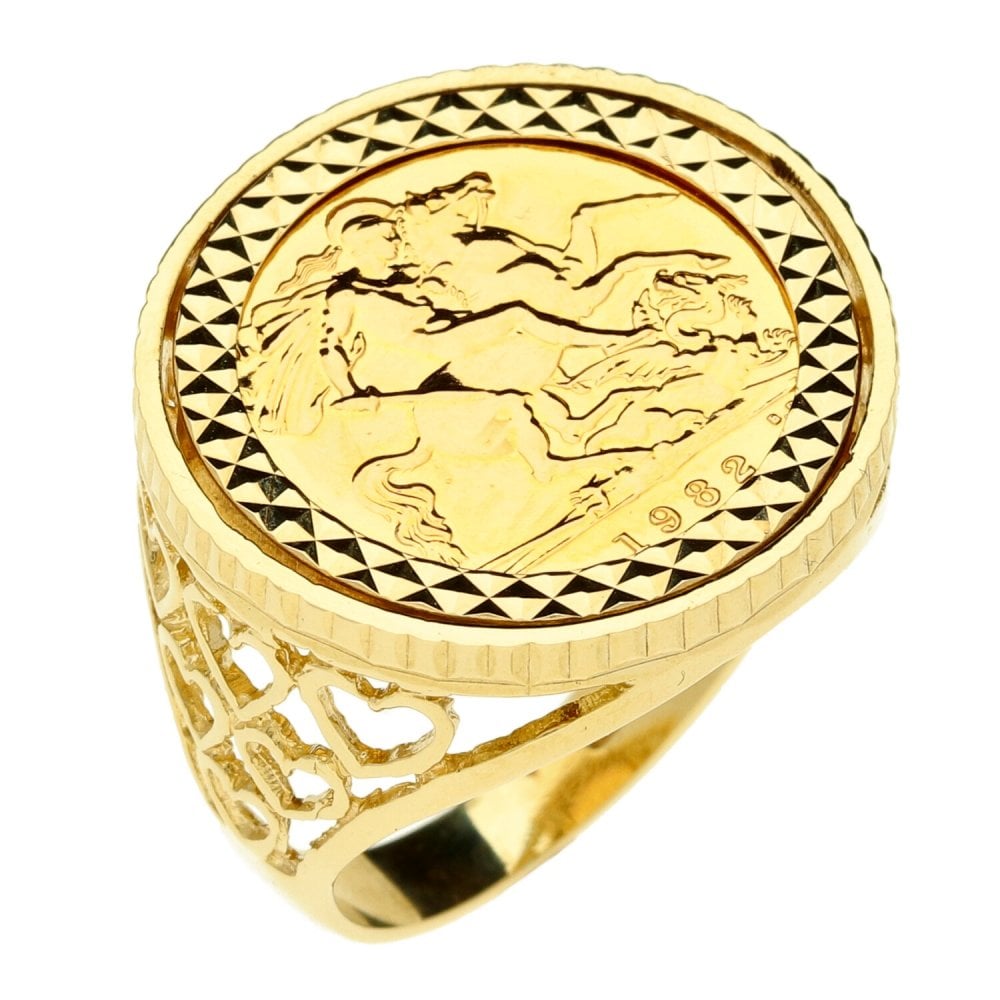 Gents 9ct Yellow Gold Half Sovereign Mounted Ring - 1982