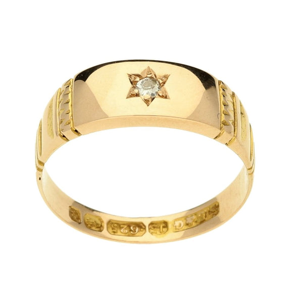 Ladies 15ct Yellow Gold Diamond Set Signet Ring - Size L