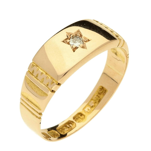 Ladies 15ct Yellow Gold Diamond Set Signet Ring - Size L