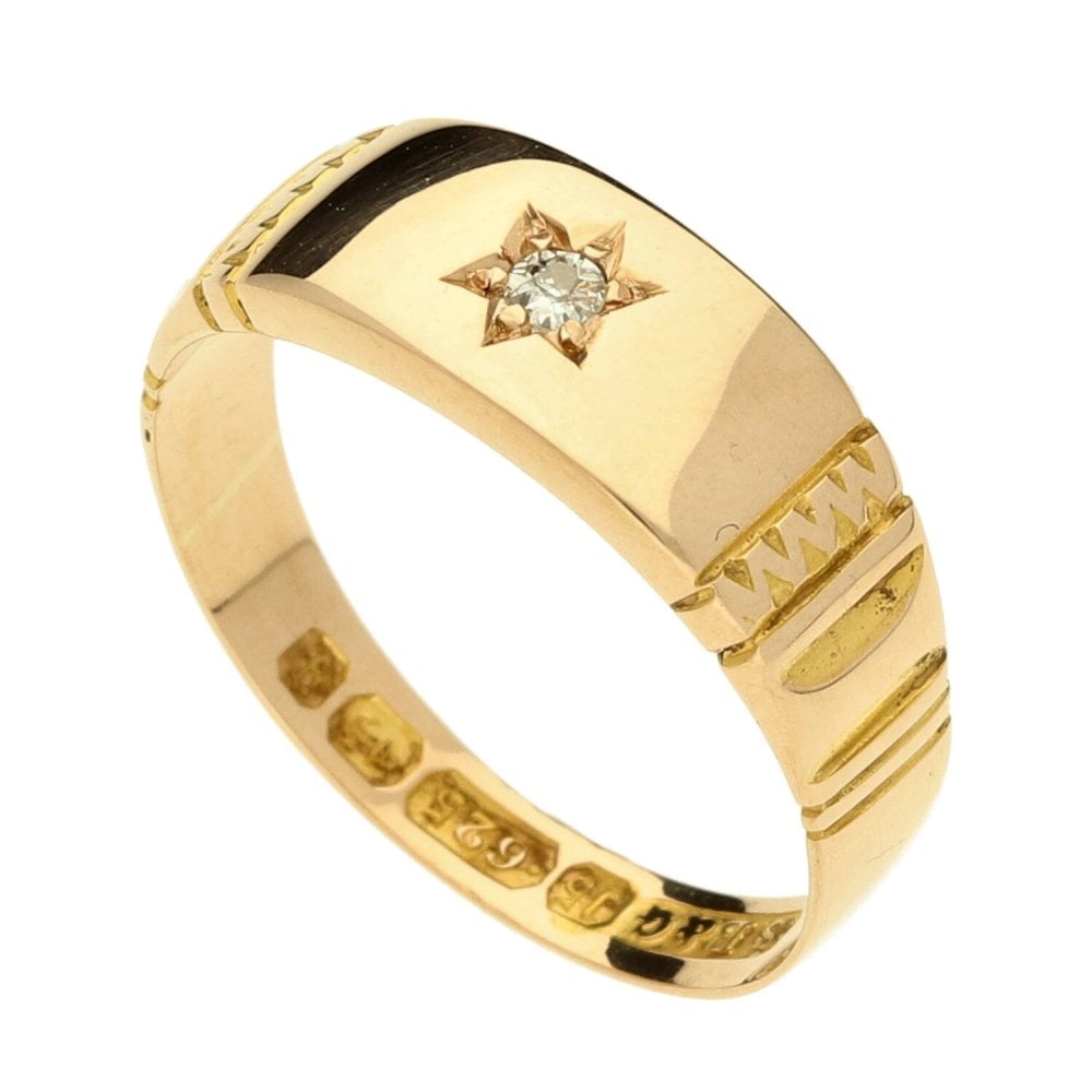 Ladies 15ct Yellow Gold Diamond Set Signet Ring - Size L