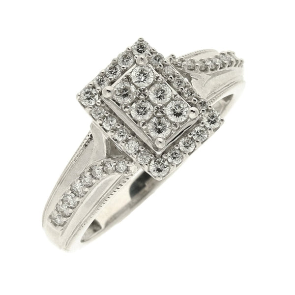 Ladies 9ct White Gold Diamond Cluster Ring - Size K - 0.40ct