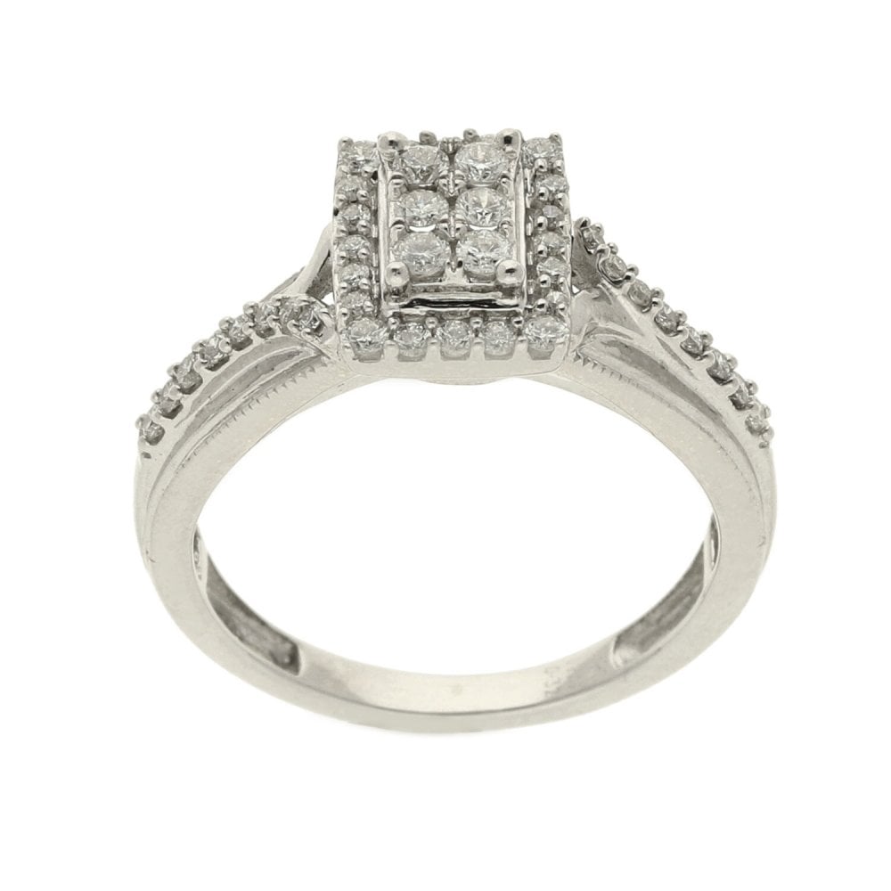 Ladies 9ct White Gold Diamond Cluster Ring - Size K - 0.40ct
