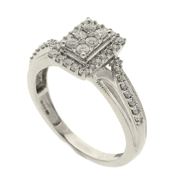 Ladies 9ct White Gold Diamond Cluster Ring - Size K - 0.40ct