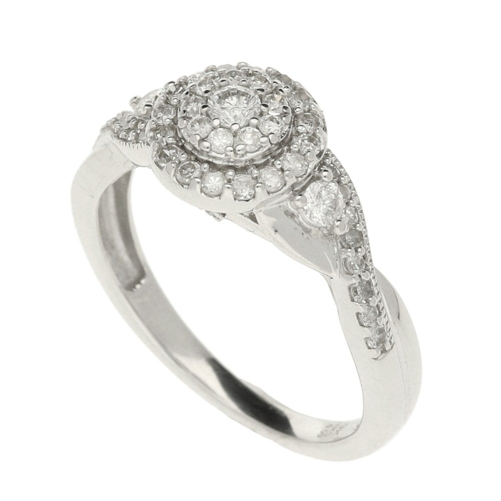 Ladies 9ct White Gold Diamond Cluster Ring - Size M - 0.50ct