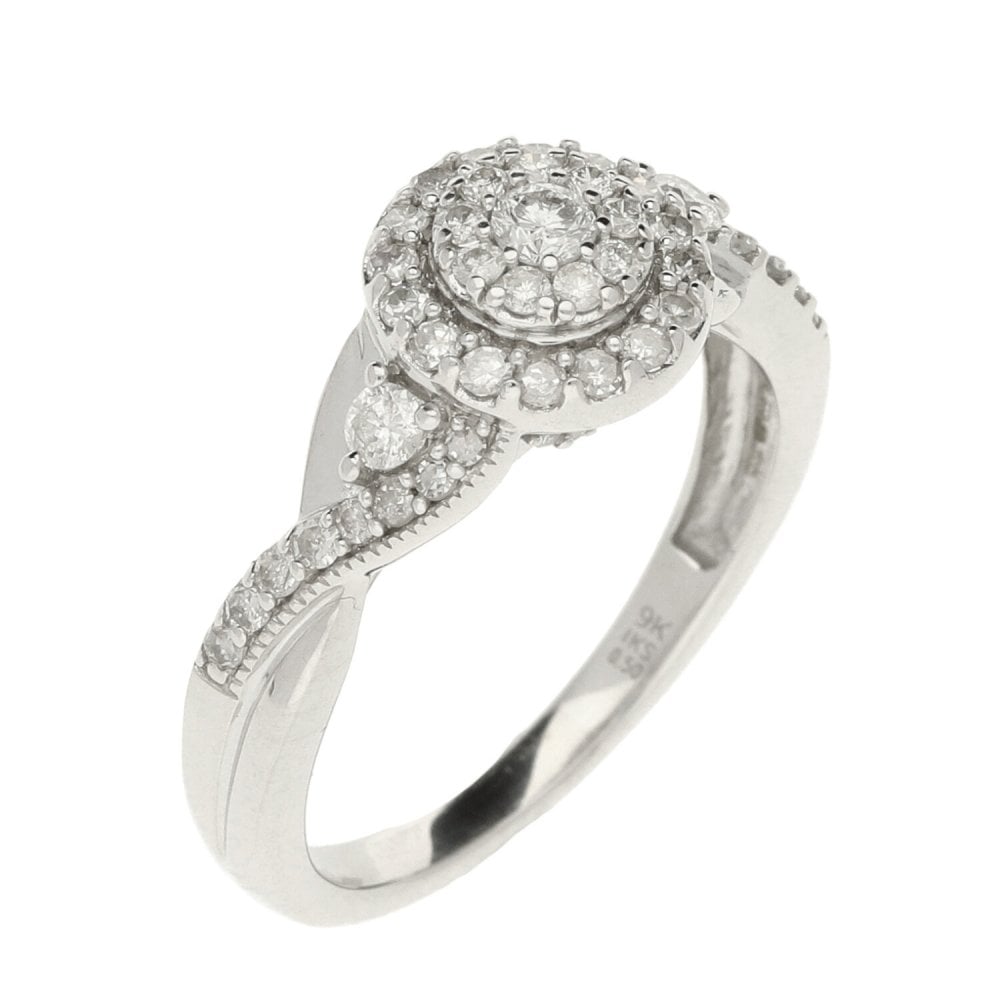 Ladies 9ct White Gold Diamond Cluster Ring - Size M - 0.50ct