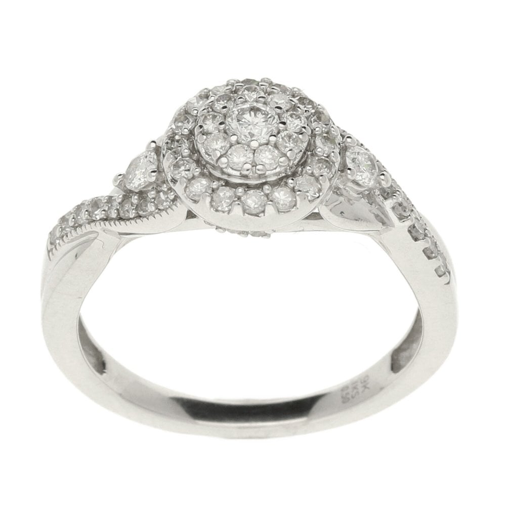 Ladies 9ct White Gold Diamond Cluster Ring - Size M - 0.50ct