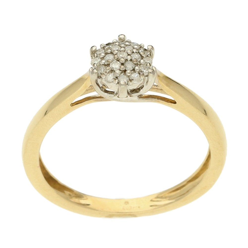 Ladies 9ct Yellow Gold Diamond Cluster Ring - Size J½