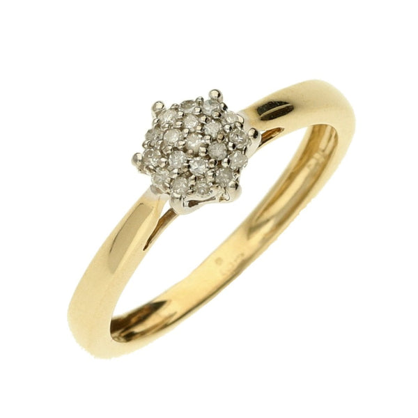 Ladies 9ct Yellow Gold Diamond Cluster Ring - Size J½