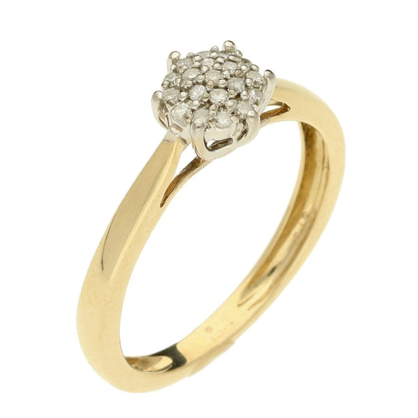 Ladies 9ct Yellow Gold Diamond Cluster Ring - Size J½