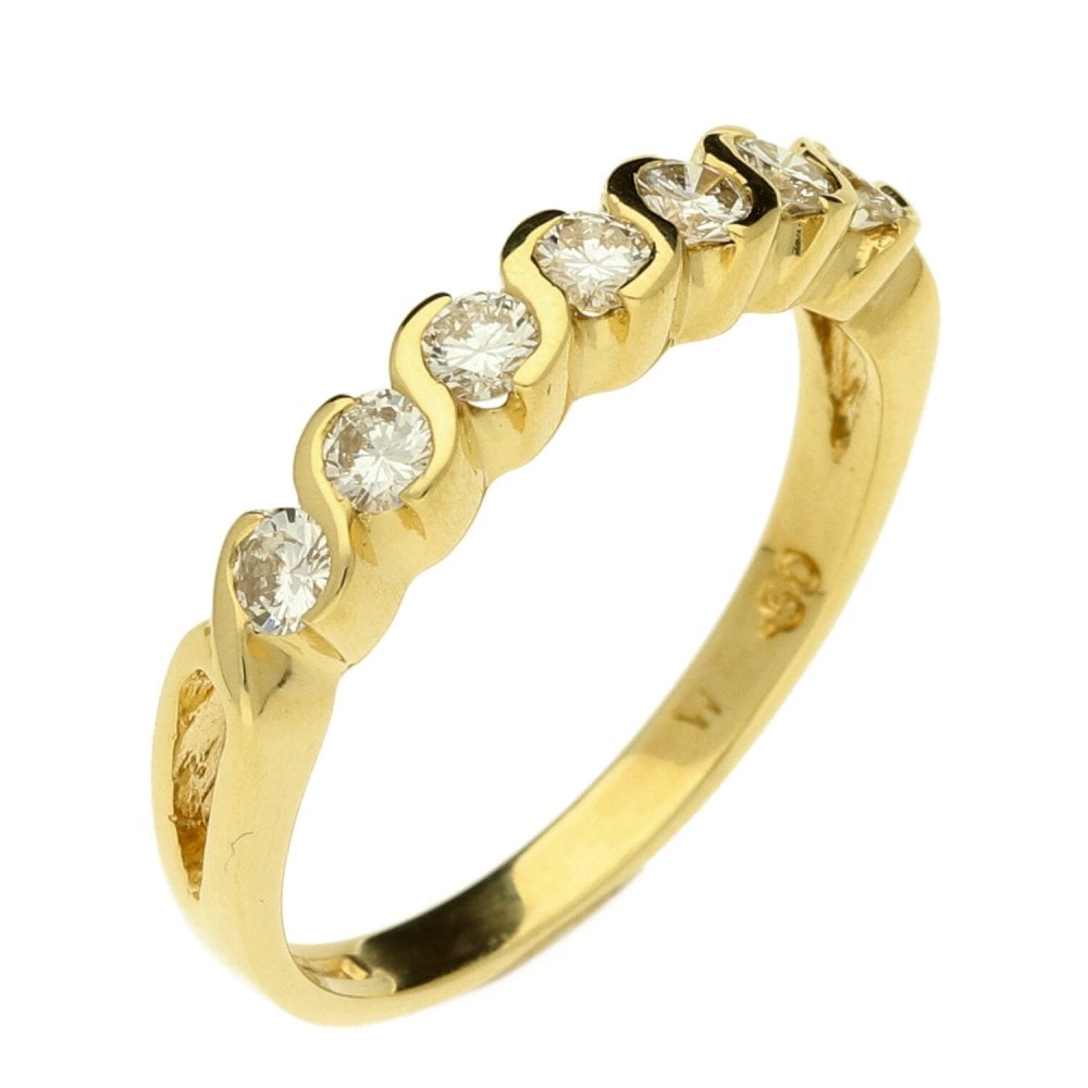 Ladies 18ct Yellow Gold Half Eternity Diamond Ring - Size P