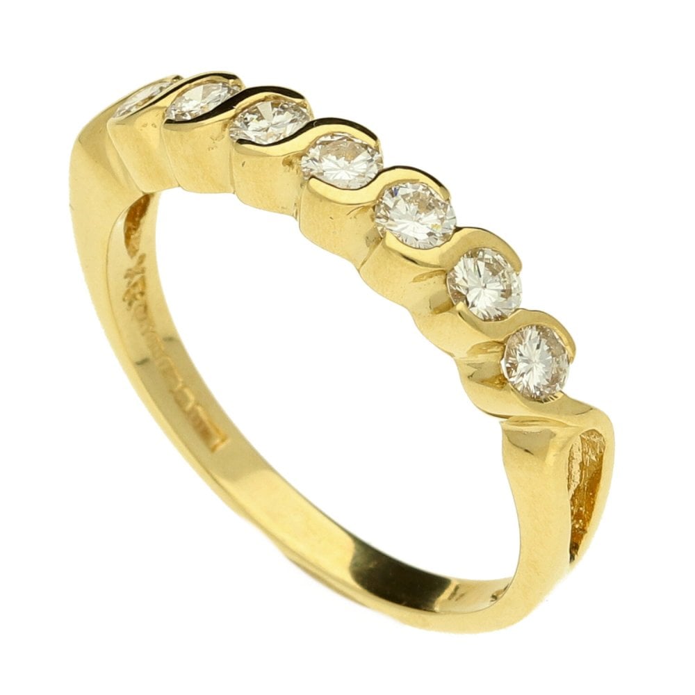Ladies 18ct Yellow Gold Half Eternity Diamond Ring - Size P
