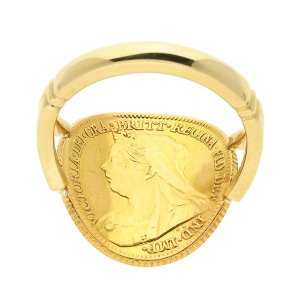 Mens 9ct Yellow Gold Half Bent-Over Sovereign Ring 1894