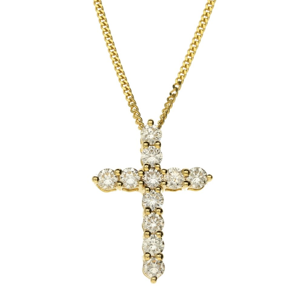 Ladies 18ct Yellow Gold Diamond Cross Pendant & Chain - 20"