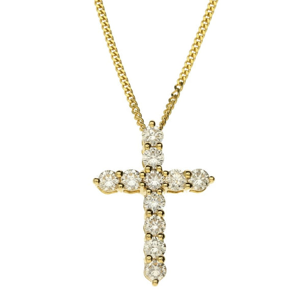 Ladies 18ct Yellow Gold Diamond Cross Pendant & Chain - 20"