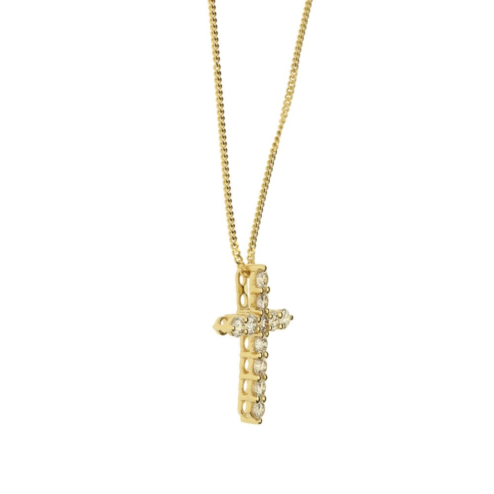 Ladies 18ct Yellow Gold Diamond Cross Pendant & Chain - 20"