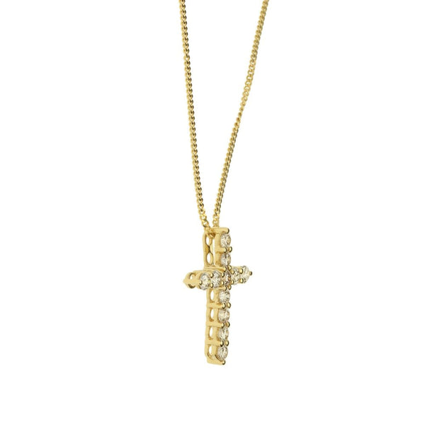 Ladies 18ct Yellow Gold Diamond Cross Pendant & Chain - 20"