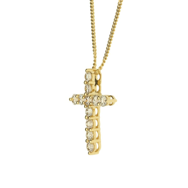 Ladies 18ct Yellow Gold Diamond Cross Pendant & Chain - 20"