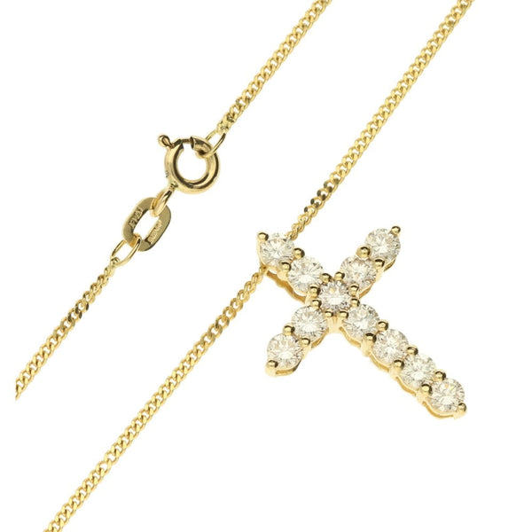 Ladies 18ct Yellow Gold Diamond Cross Pendant & Chain - 20"