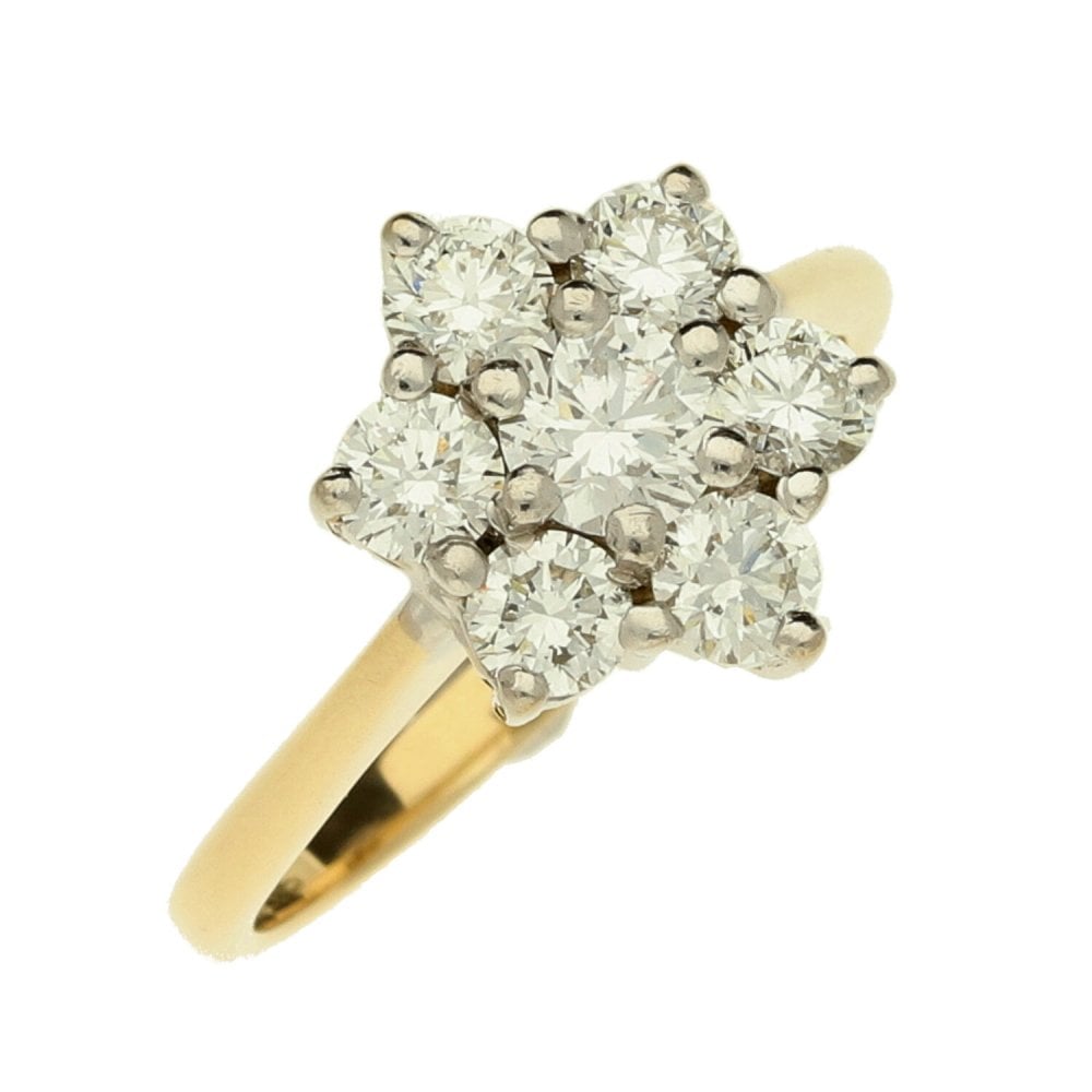 Ladies 18ct Yellow Gold Diamond Cluster Ring - Size J - 1.05ct