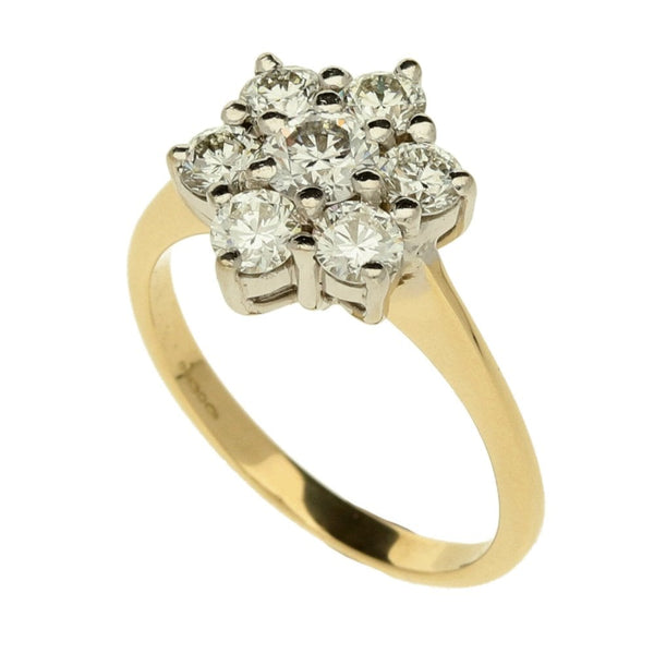 Ladies 18ct Yellow Gold Diamond Cluster Ring - Size J - 1.05ct