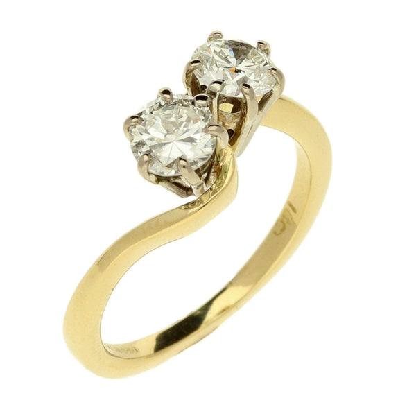 Ladies 18ct Yellow Gold Two Stone Diamond - Size M - 1.04ct