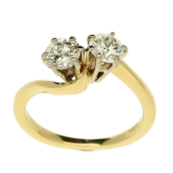 Ladies 18ct Yellow Gold Two Stone Diamond - Size M - 1.04ct