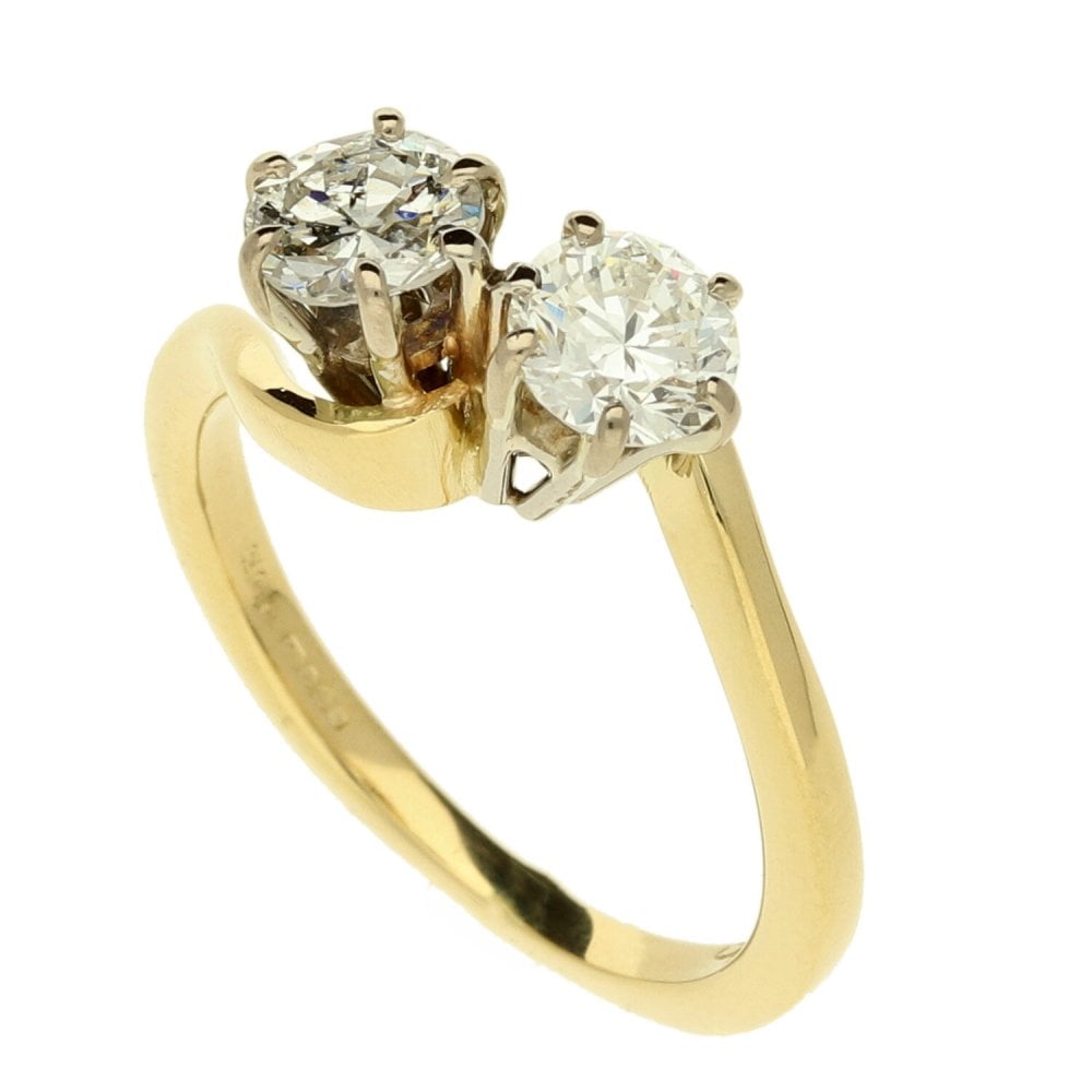 Ladies 18ct Yellow Gold Two Stone Diamond - Size M - 1.04ct