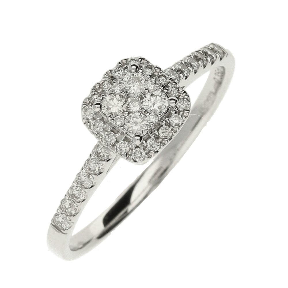 Ladies 9ct White Gold Diamond Cluster Ring - Size P - 0.35ct