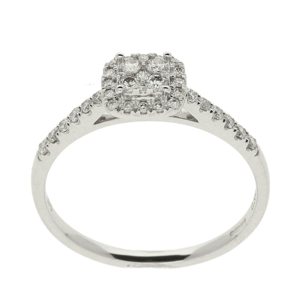 Ladies 9ct White Gold Diamond Cluster Ring - Size P - 0.35ct