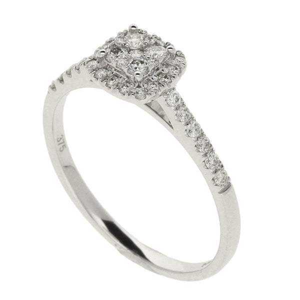 Ladies 9ct White Gold Diamond Cluster Ring - Size P - 0.35ct
