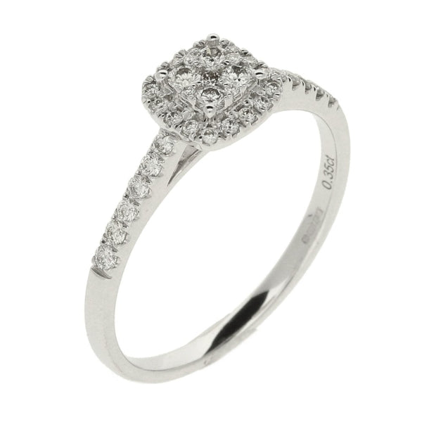 Ladies 9ct White Gold Diamond Cluster Ring - Size P - 0.35ct