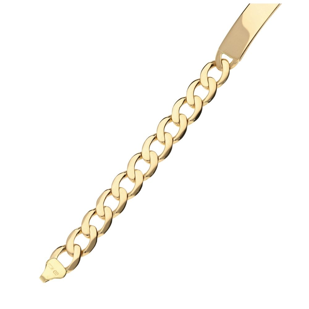 Mens 9ct Yellow Gold Solid Identity Bracelet - 14.2g