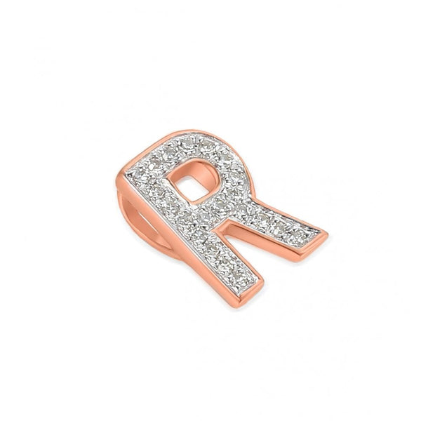 Ladies 9ct Rose Gold Diamond Initial R Slider Pendant