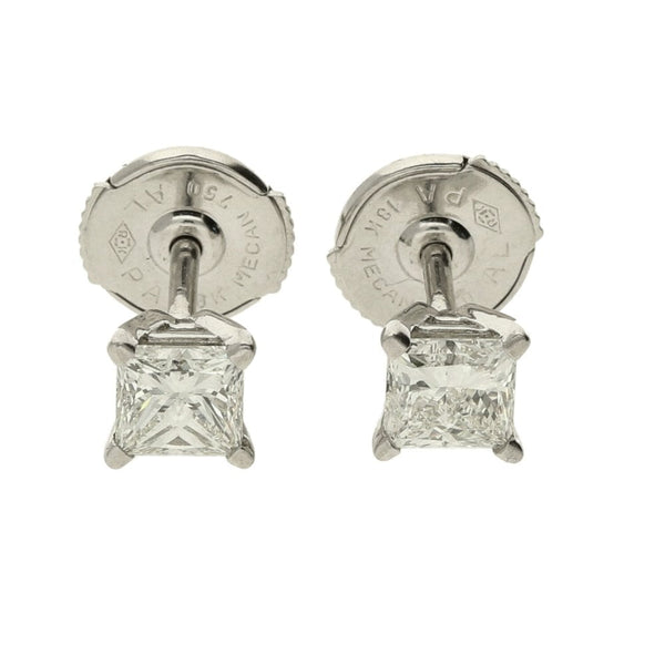 Ladies 18ct White Gold Diamond Princess Cut Earrings - 1.00ct