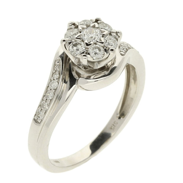 Ladies 9ct White Gold Diamond Cluster Ring - 0.50ct