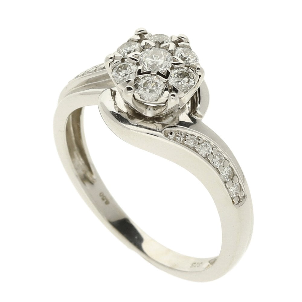 Ladies 9ct White Gold Diamond Cluster Ring - 0.50ct