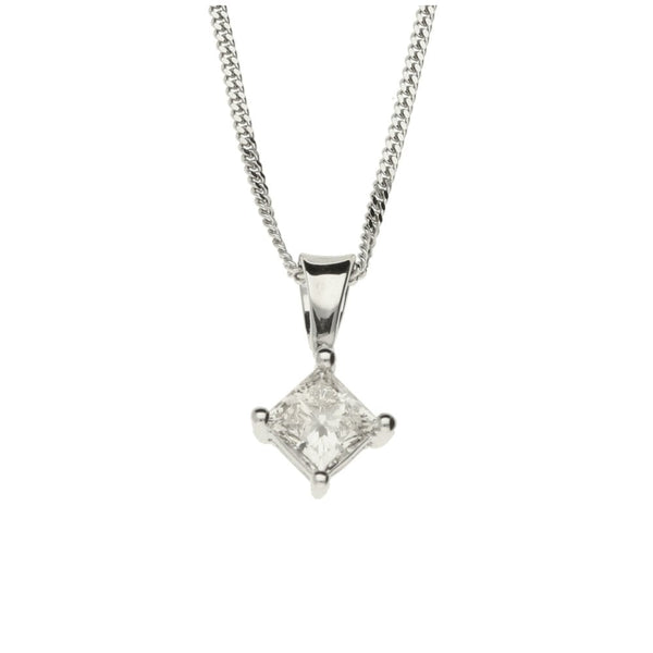 Ladies 9ct White Gold 0.50ct Princess-Cut Diamond & Curb Chain