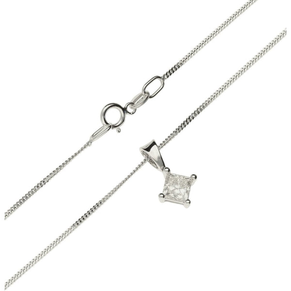 Ladies 9ct White Gold 0.50ct Princess-Cut Diamond & Curb Chain