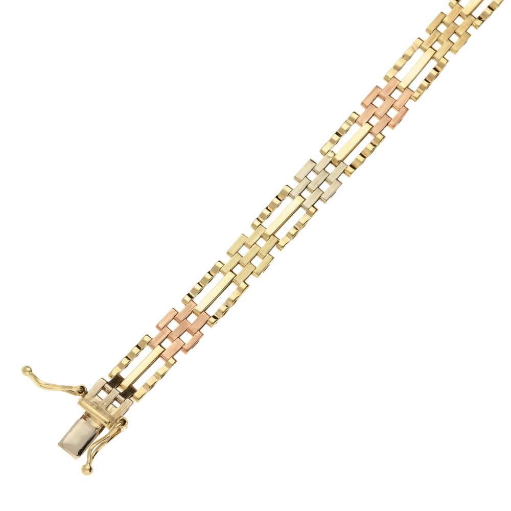 Ladies 9ct Multi Tone Coloured Gate Bracelet - 8.8g