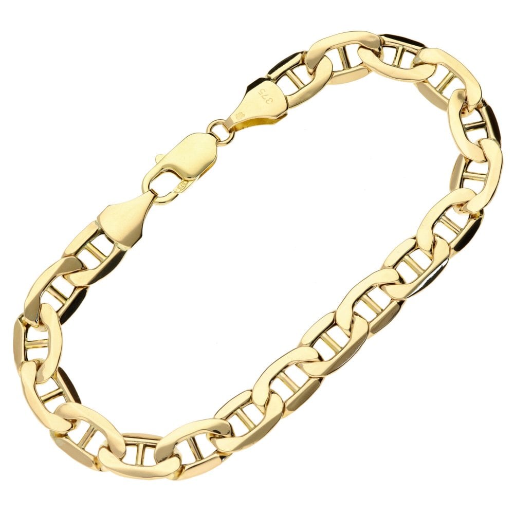 Ladies 9ct Yellow Gold Anchor Bracelet - 8"